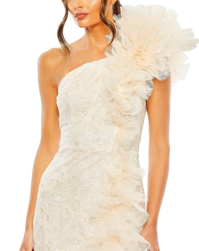 Shop Mac Duggal One Shoulder Ruffle High Low Tulle Gown In Ivory