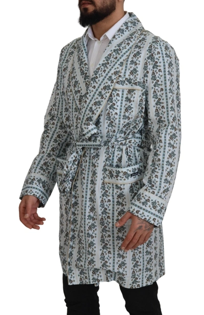 Shop Dolce & Gabbana Blue Floral Cotton Robe Coat Men's Jacket