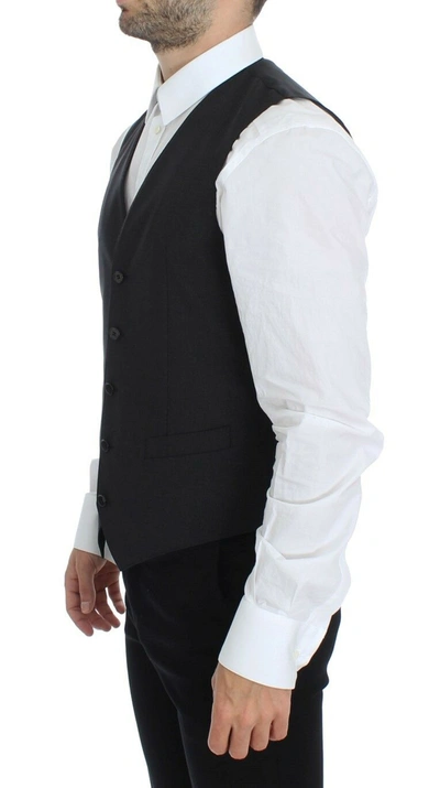 Dolce & Gabbana Blue Waistcoat Formal Stretch Wool Vest In Gray