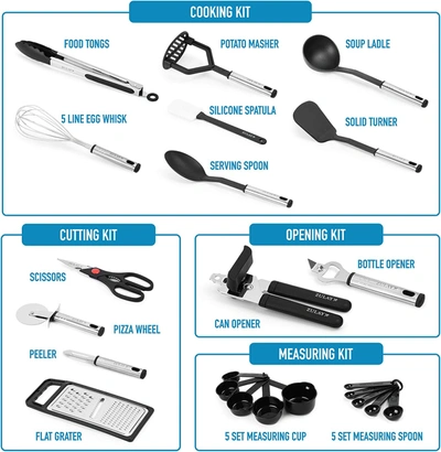 Zulay Kitchen Nylon Kitchen Utensils Stainless Steel Cooking Utensils - 23 Piece In Black