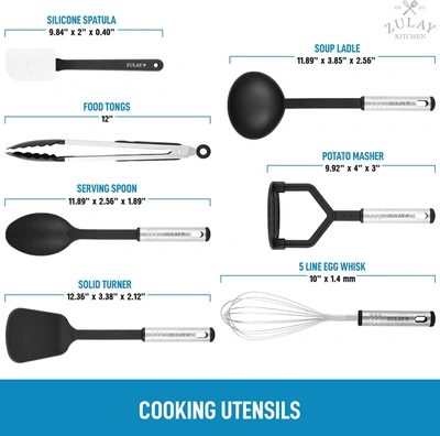 Zulay Kitchen Nylon Kitchen Utensils Stainless Steel Cooking Utensils - 23 Piece In Black