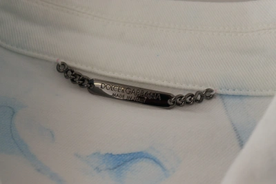 Shop Dolce & Gabbana White Cotton Logo Embroidery Denim Men's Jacket