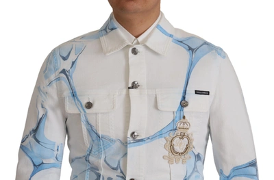 Shop Dolce & Gabbana White Cotton Logo Embroidery Denim Men's Jacket