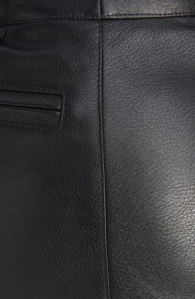 Shop Alaïa High Waist Ruffle Leather Moto Pants In Noir Alaia