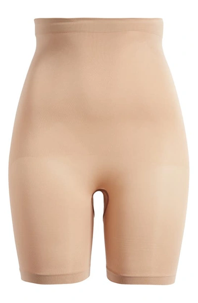 Shop Skims Seamless Sculpt Mid Thigh Shorts In Sienna