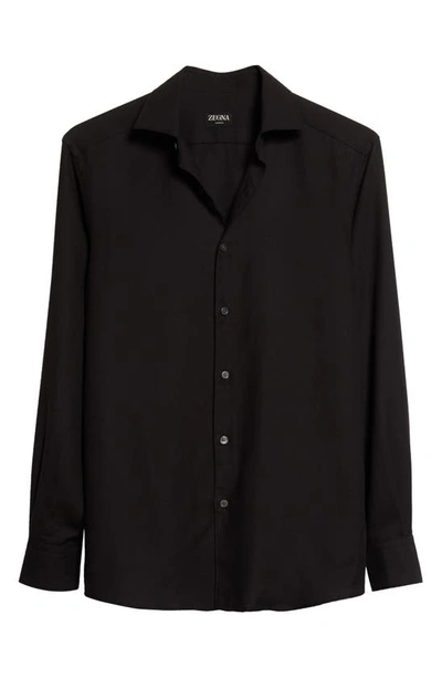 Shop Zegna Cashco Cotton & Cashmere Button-up Shirt In Black