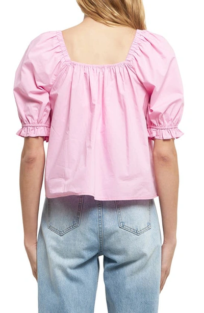 English Factory Puff Sleeve Cotton Top In Pink