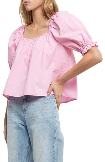English Factory Puff Sleeve Cotton Top In Pink