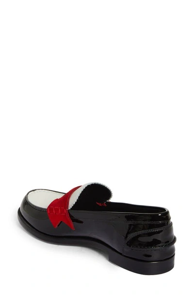 Shop Christian Louboutin Penny Mixed Media Loafer In Black/ White/ Red