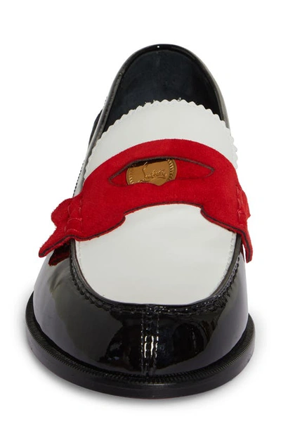 Shop Christian Louboutin Penny Mixed Media Loafer In Black/ White/ Red