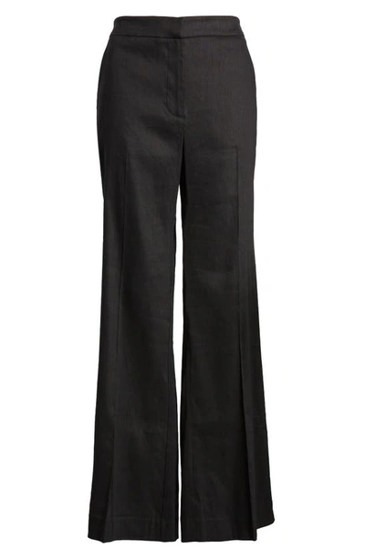 Shop Milly Lennon Linen Blend Flare Pants In Black