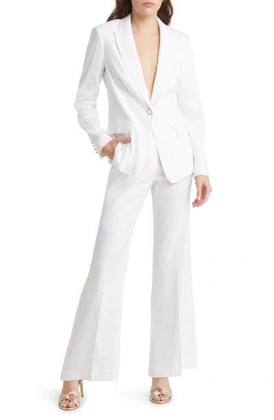 Shop Milly Lennon Linen Blend Flare Pants In White