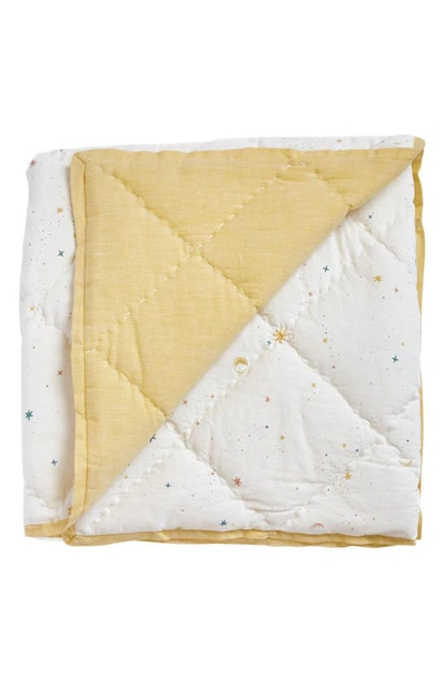Pehr Reversible Quilted Organic Cotton Blanket In Ivory/ Marigold