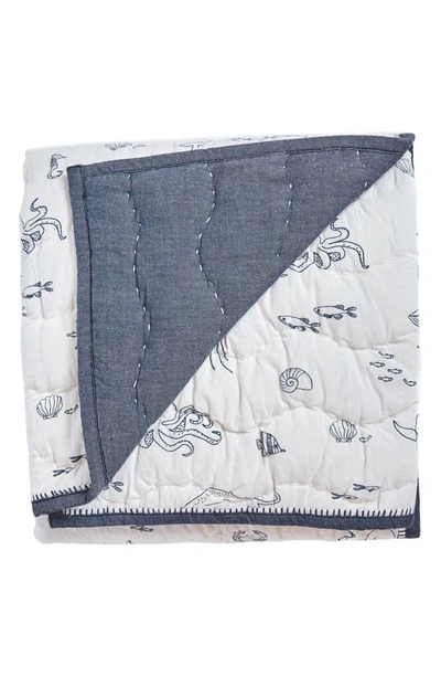 Shop Pehr Reversible Quilted Organic Cotton Blanket In Ivory/ Navy