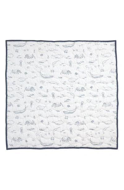 Shop Pehr Reversible Quilted Organic Cotton Blanket In Ivory/ Navy