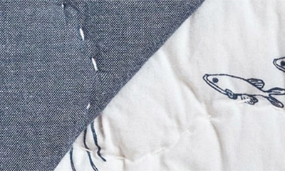 Pehr Reversible Quilted Organic Cotton Blanket In Ivory/ Navy