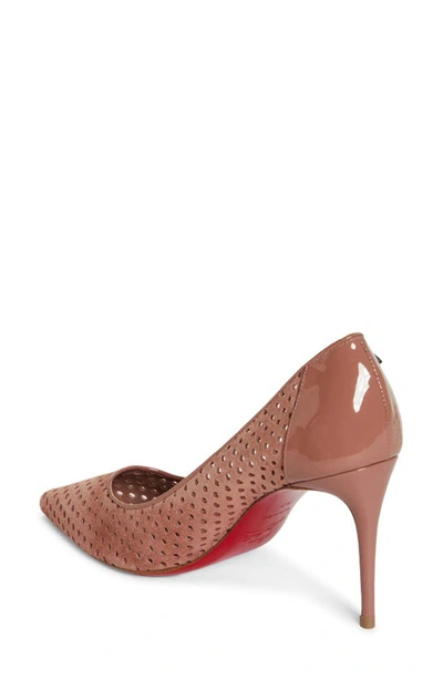 Shop Christian Louboutin Kate Perforated Pointed Toe Leather Pump In Tornado