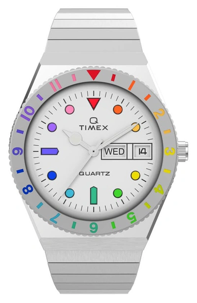 Shop Timex Q Rainbow Expansion Bracelet Watch, 36mm In Silver