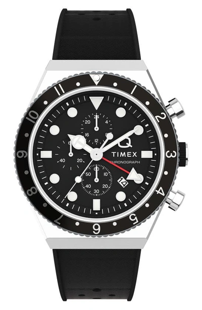 Shop Timex Q Gmt Chronograph Silicone Strap Watch, 40mm In Black