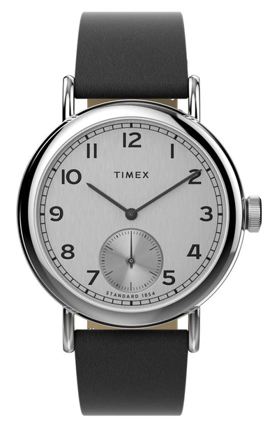 Shop Timex Standard Leather Strap Watch, 40mm In Black