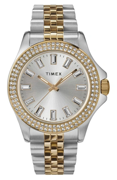 Shop Timex Kaia Crystal Two-tone Bracelet Strap Watch, 38mm In Silverone