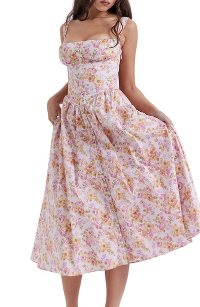 House Of Cb Womens Italian Azure Dorothy Floral-print Stretch-cotton Midi Dress In Pink Floral Print