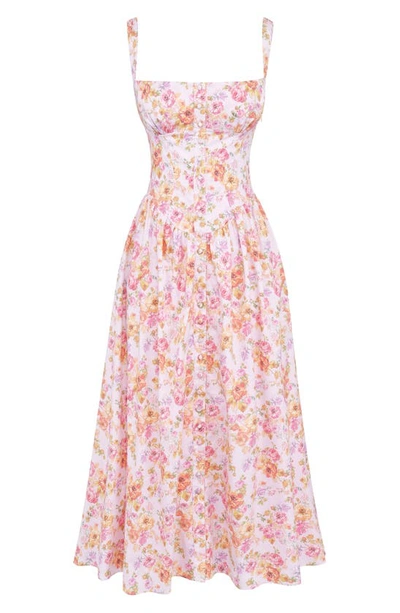 House Of Cb Womens Italian Azure Dorothy Floral-print Stretch-cotton Midi Dress In Pink Floral Print