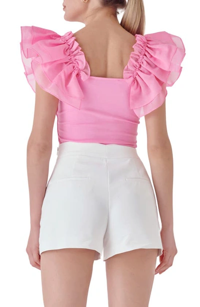 Shop Endless Rose Organza Ruffle Knit Top In Pink