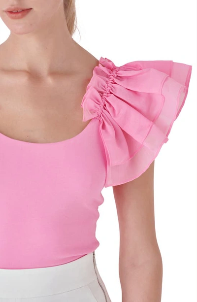 Shop Endless Rose Organza Ruffle Knit Top In Pink