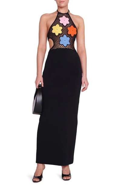 Shop Staud Jacqueline Floral Knit Bodice Maxi Dress In Pansy/ Black