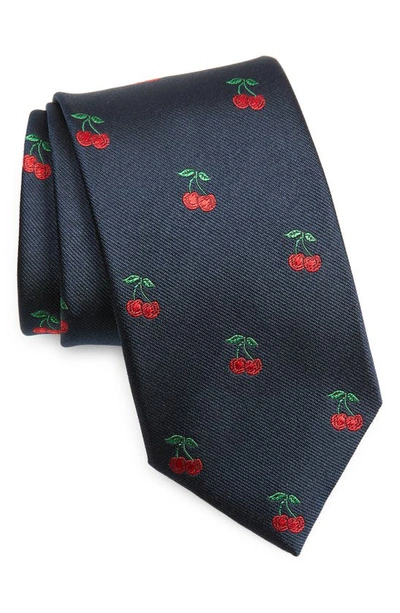 Shop Drake's Mini Cherries Silk Tie In Navy