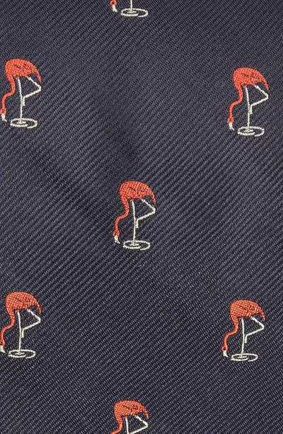 Shop Drake's Flamingo Print Silk Tie In Navy
