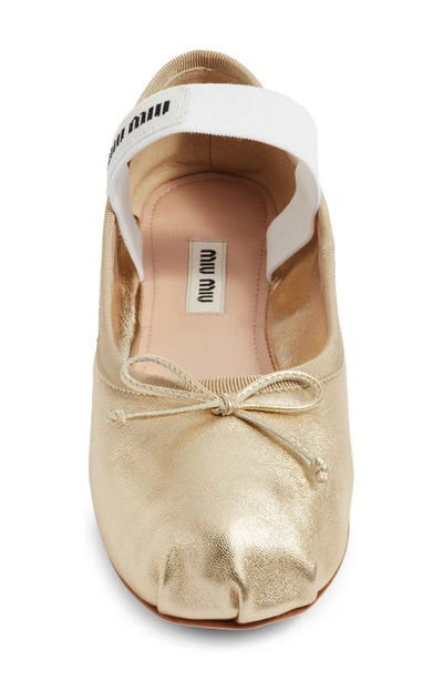 Shop Miu Miu Logo Band Ballet Flat In Pirite