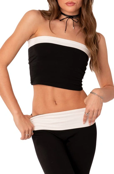 Shop Edikted Contrast Crop Tube Top In Black-and-white