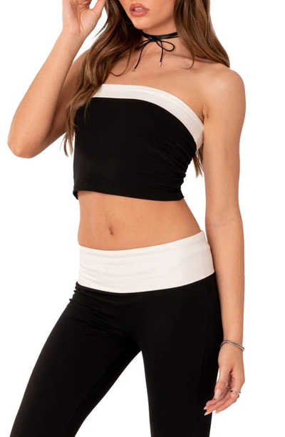 Shop Edikted Contrast Crop Tube Top In Black-and-white