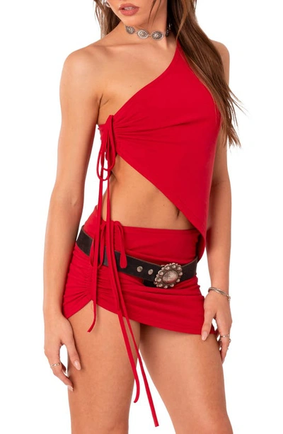 Edikted Frankie Asymmetric One-shoulder Top In Red