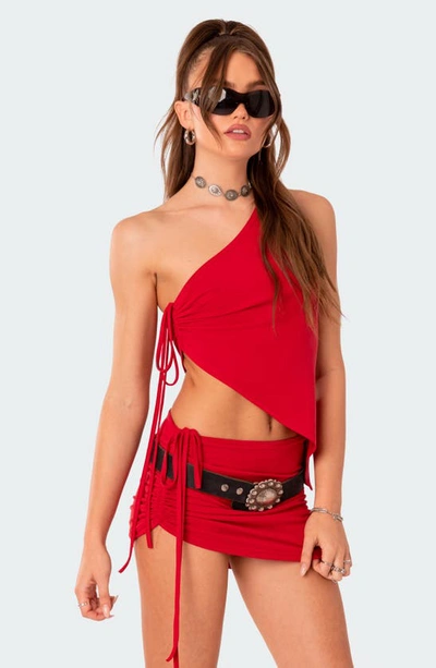 Edikted Frankie Asymmetric One-shoulder Top In Red