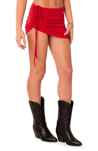 Edikted Frankie Drawstring Ruched Miniskirt In Red