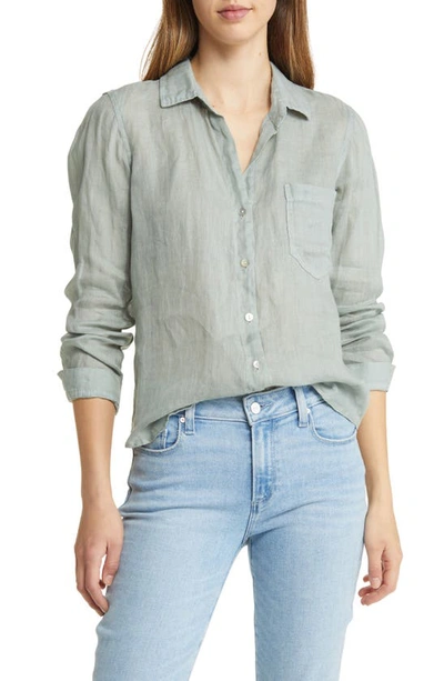 Bella Dahl Garment Dyed Linen Button-up Shirt In Oasis Green