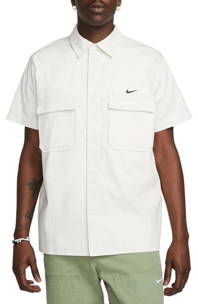 Shop Nike Woven Military Short-sleeve Button-down Shirt In Phantom/ Black