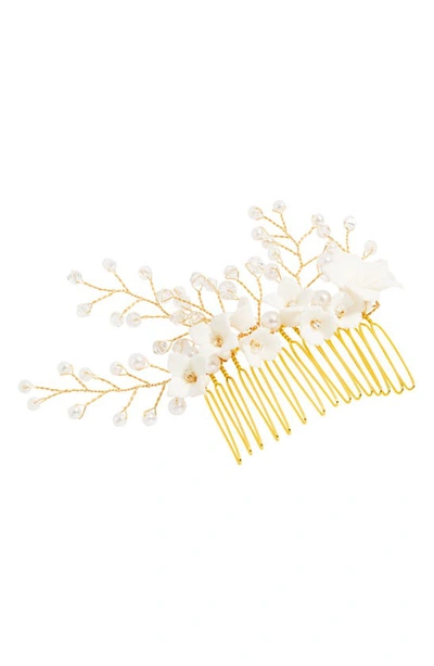 Shop L Erickson Briar Beaded Imitation Pearl Hair Comb In Cream Pearl/ Gold