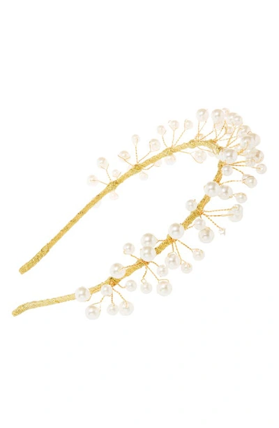 Shop L Erickson Imitation Pearl Vine Headband In Pearl/ Gold
