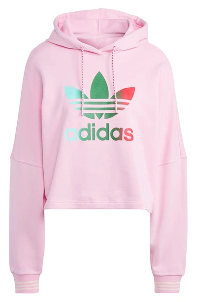 Adidas Originals Adicolor Trefoil French Terry Crop Hoodie In Pink