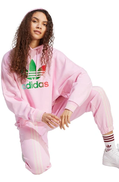 Shop Adidas Originals Adicolor Trefoil French Terry Crop Hoodie In True Pink
