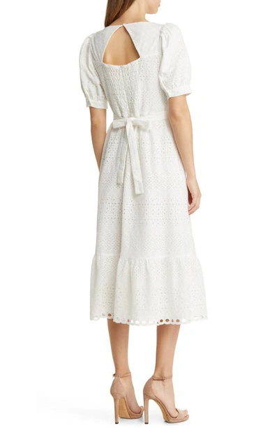 Shop Rachel Parcell Lace Overlay Cotton Midi Dress In Lucent White