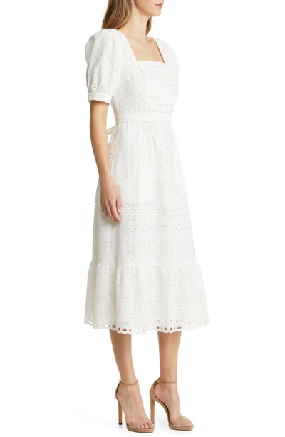 Shop Rachel Parcell Lace Overlay Cotton Midi Dress In Lucent White
