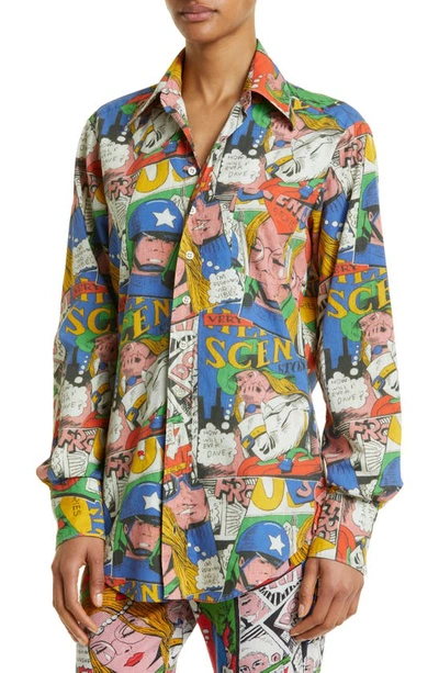Shop Erl Gender Inclusive Comic Book Print Button-up Shirt In  Comic Book