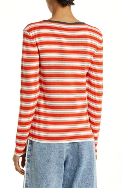 Shop Erl Gender Inclusive Stripe Embroidered Logo Sweater In Red