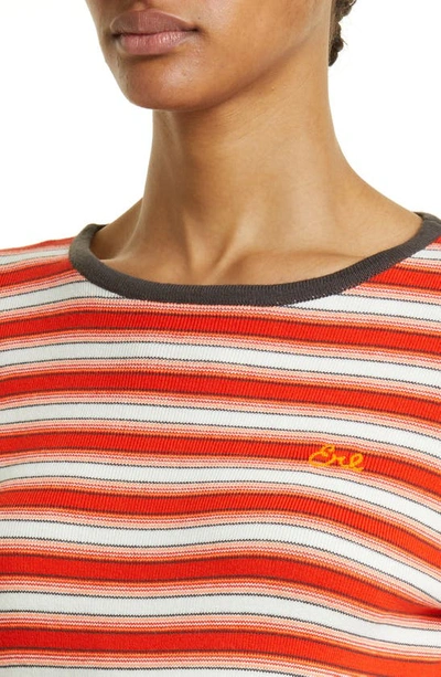 Shop Erl Gender Inclusive Stripe Embroidered Logo Sweater In Red