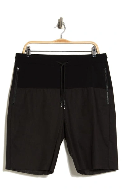 Shop Karl Lagerfeld Mixed Media Drawstring Cargo Shorts In Black